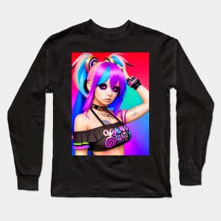 Hot  kawaii anime girl with rainbow hair Long Sleeve T-Shirt